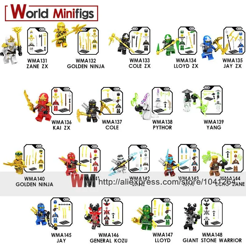 

Single GA131-148 Bricks Nya Gecho Zane Jay General Kozu Lloyd Giant Stone Warrior Action Ninja Building Blocks Toys For Children