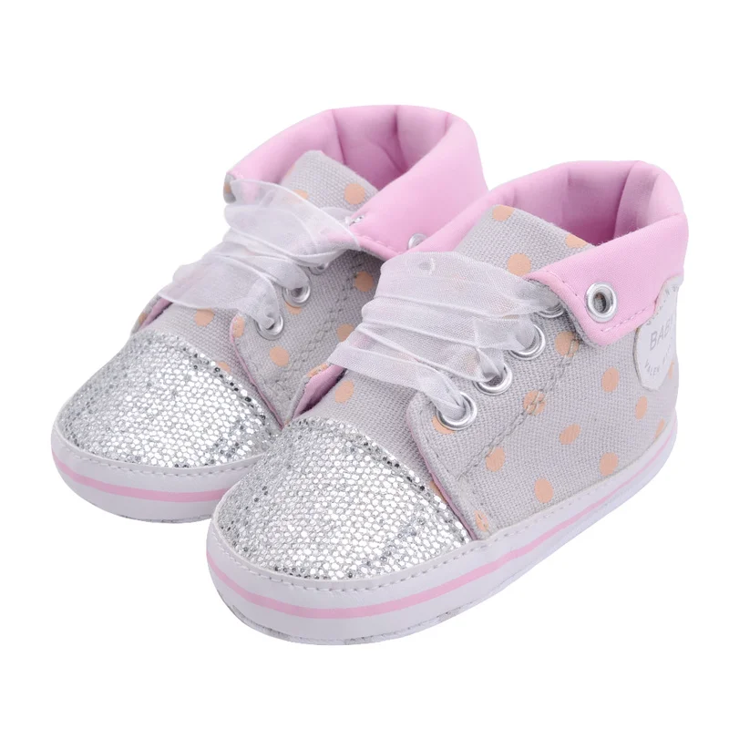 

Newborn Infant Bling Lace Dot Baby Girls Shoes Party Present Toddler Soft Cotton Sole Casual Canvas Girl Crib Shoes Moccansins