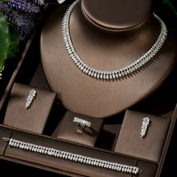 HIBRIDE 2020 New Trendy Leaf Design Bridal Wedding Jewelry Sets Necklace Earring Set High Quality Dairy Accessories  N-1484