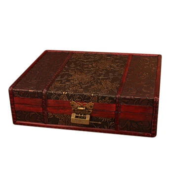 

HOT-Wooden Storage Jewelry Box Big Vintage Wood Box with Metal Lock Wedding Gift Packaging Manual Desktop Decoration