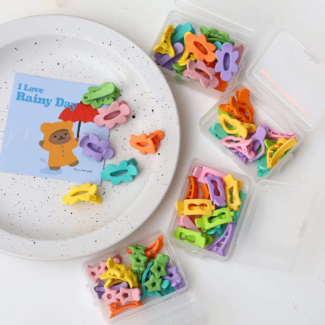 

12Pcs Candy Color Children's Hairpin Rubber Plastic Grab Clip Small Hairpin Broken Hairpin Hair Jewelry Boxed