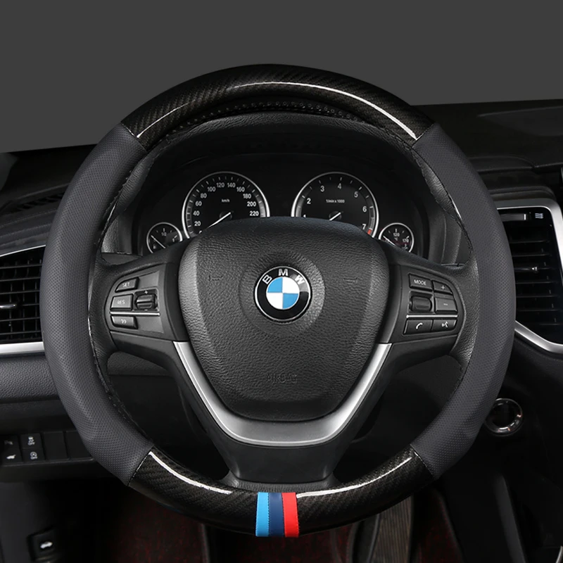 Luxury Leather Car Steering Wheel Cover - 38cm, 15-Inch