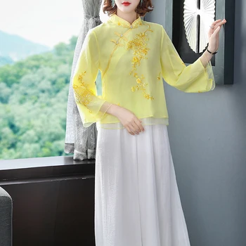

New Summer Pretty Embroidery Blouse Women High Quality Full Sleeve Femme Loose Blouse