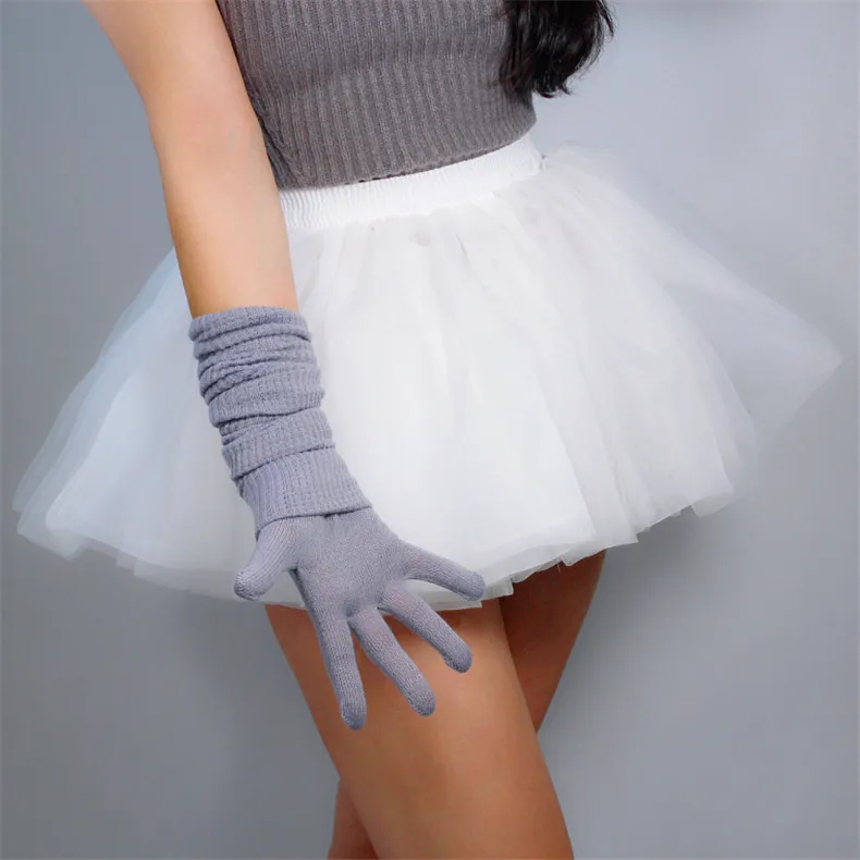 Длинные вязаные перчатки 70 см 28 дюймов, теплые рукавицы для оперы, однотонные черные женские вязаные длинные перчатки для школьниц с пятью пальцами WMX01