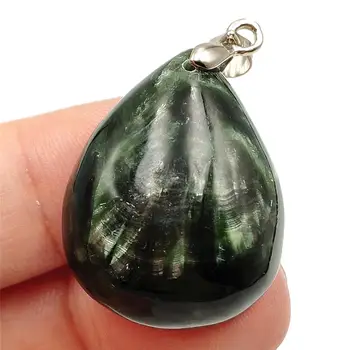 

100% Natural Green Seraphinite Pendant Gemstone Women Men 28x22x11mm Water Drop Crystal Gemstone Necklace Fashion Stone AAAAA