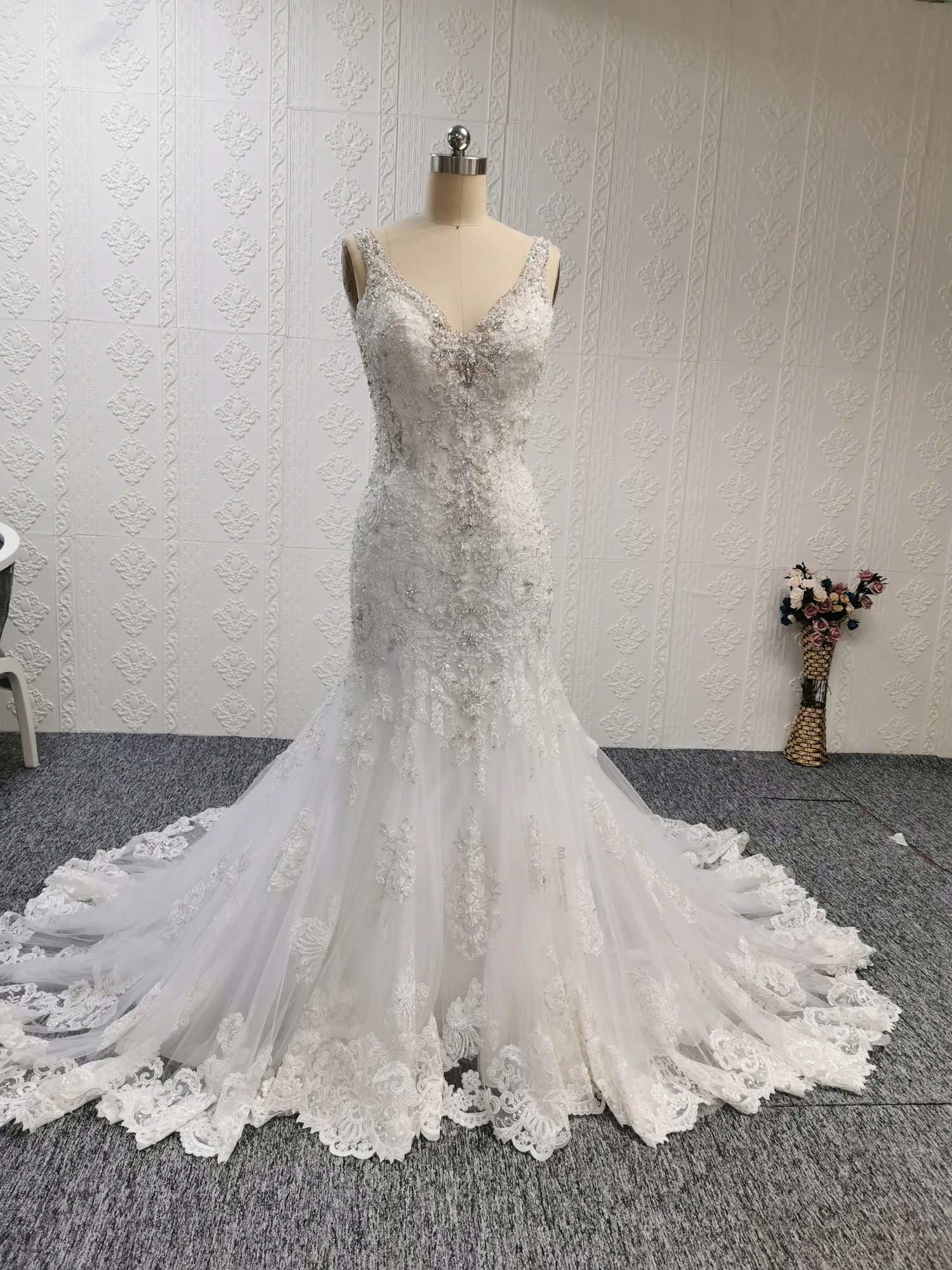 Novedad De 2020 Vestido De Novia De Estilo Vintage Con Lentejuelas Cuello Corte De Corazon Sin Espalda Sexy Vestido De Sirena De Cola Larga Con Imagen Real Del Vestido P Urtew