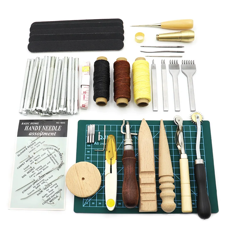 De 16 unidades de cuero artesanía herramienta cuero coser set agujas coser despierta hilo set 