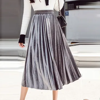 

Spring summer Skirts womens 2020 long Women High Waist A-Line Autumn Winter Women's High Waist Pleated Solid Long Fit Skirts