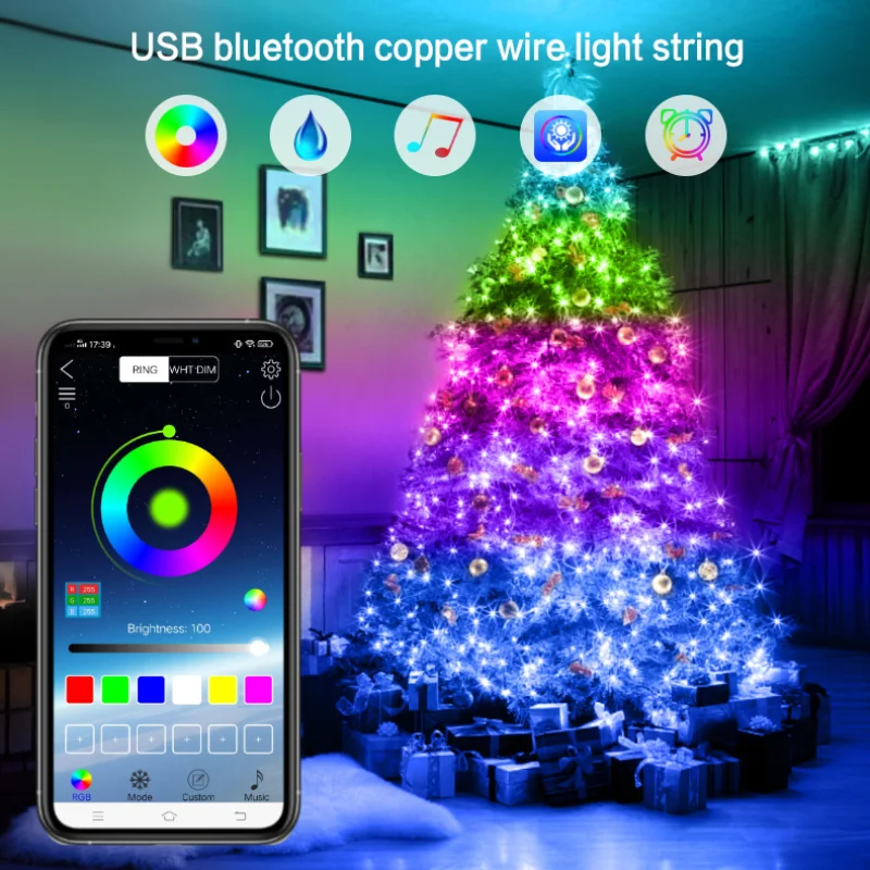 Smart Home Light Phone App Control Music Christmas Decoration Rainproof LED RGB String Lights USB Bluetooth Homekit | Электроника
