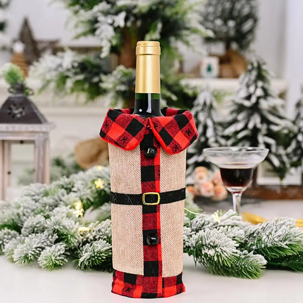 Рождественские украшения льняной чехол для винной бутылки с колокольчиком черно