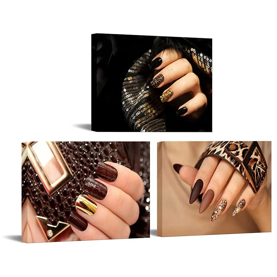 

3 Piece Leopard Nail Hand Spa Makeup and Manicure Salon Posters Canvas Wall Art Pictures Paintings Home Decor Room Decoration