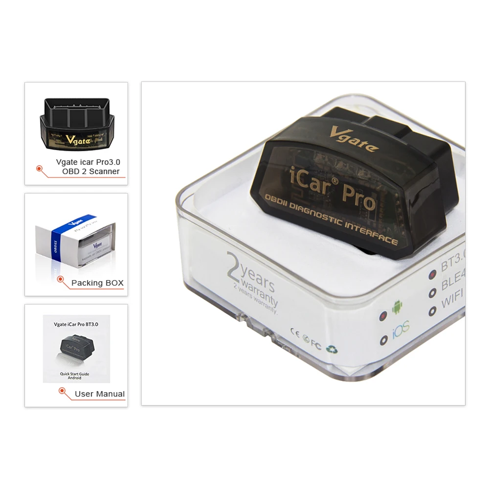 Vgate Икар Pro ELM 327 Bluetooth 4 0 OBD2 автомобильный диагностический сканер OBD 2 WI FI elm327 V2.2