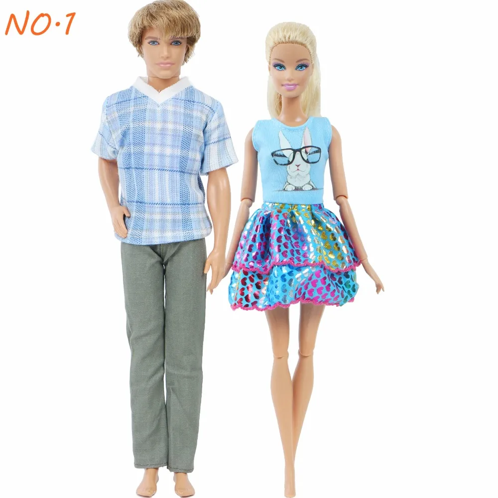 Модный комплект из 2 предметов повседневная одежда, одежда на каждый день, костюм для мальчиков, девочек, платье парные Куклы Аксессуары Одежда для куклы Барби Кен куклы игрушки