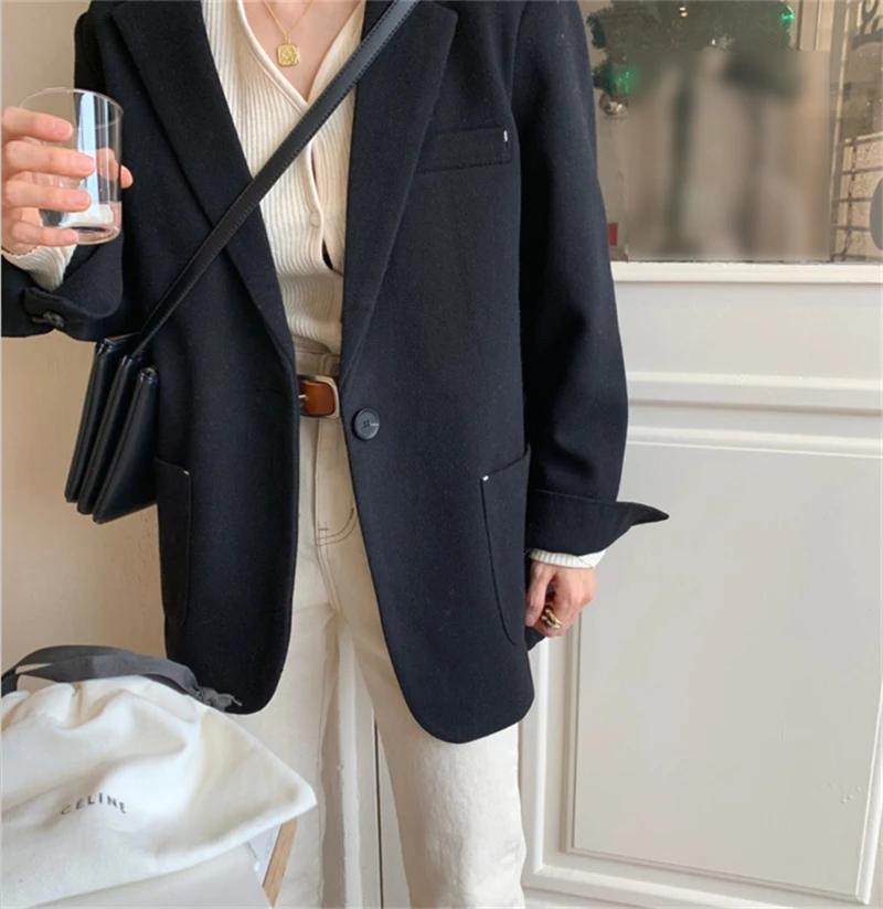 Блейзер куртка для женщин с зубчатым воротником костюм пальто женский Рабочий стиль костюм куртка женская серая верхняя одежда пальто