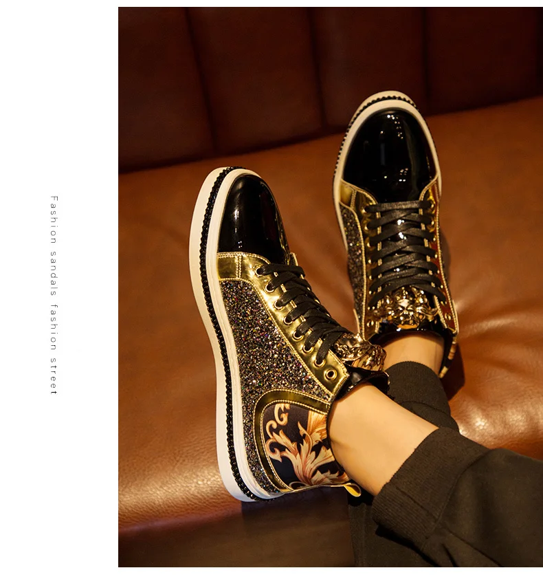 X/брендовые модные блестящие золотистые мужские кроссовки с высоким берцем; зеркальная обувь в барах; Клубная металлическая Уличная обувь в стиле хип-хоп; мужская повседневная обувь на заказ