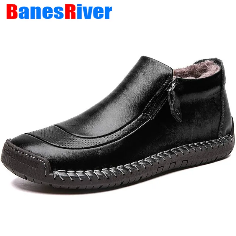 

2020 New Fashion Men Boots High Quality Split Leather Ankle Snow Boots Shoes Warm Fur Plush Winter Shoes Plus Size 48 Footwear