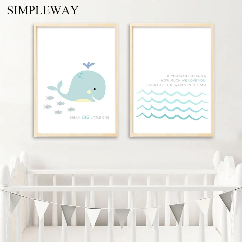 

Whale Nursery Quote Canvas Child Poster Cartoon Simple Wall Art Print Modern Painting Nordic Kid Baby Bedroom Decoration Picture