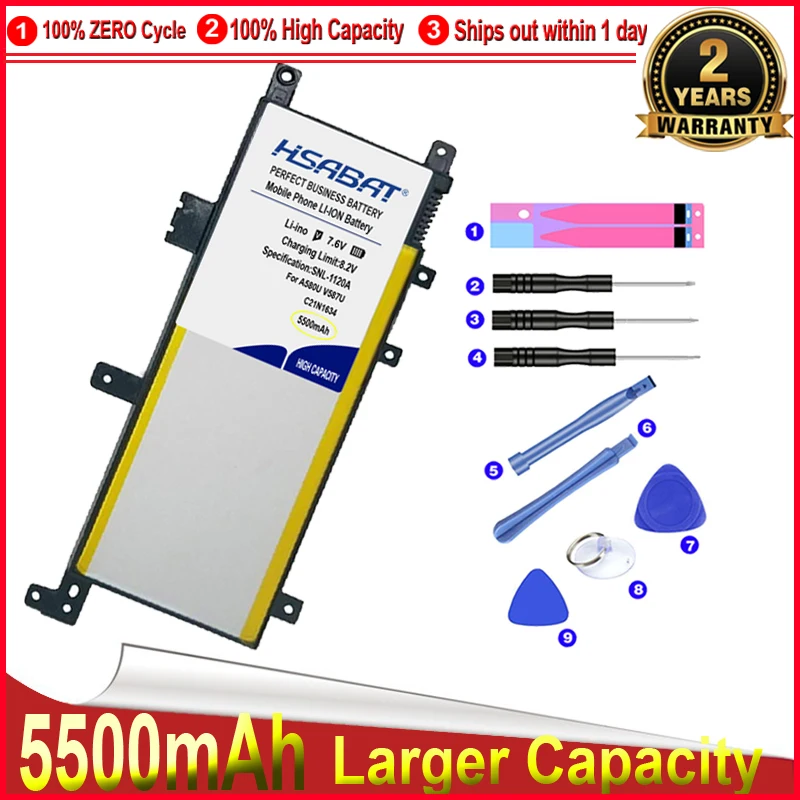 Аккумулятор HSABAT 0 цикл C21N1634 для ноутбука Asus A580U X580U X580B A542U R542U R542UR X542U V587U FL5900L FL8000U |