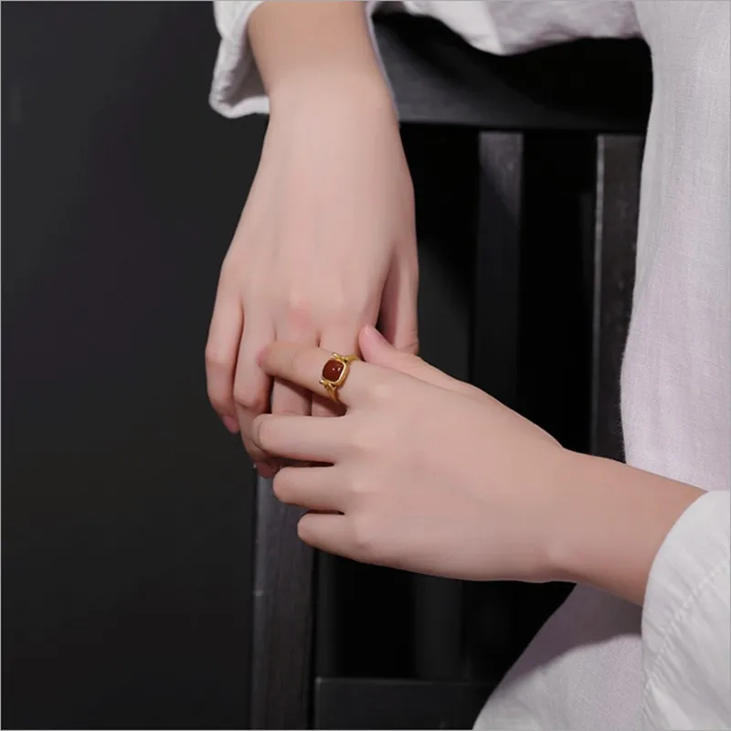 Uglyless позолоченные кольца с бабочкой для женщин Настоящее серебро 925 проба квадратные Открытые Кольца геометрический Природный агат ювелирные изделия R786