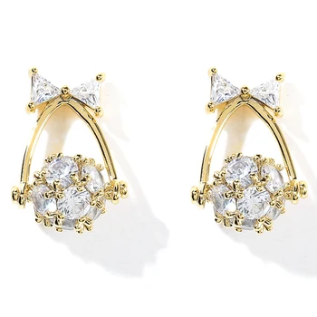 

Ant Angel Cute & Romantic Bow Basket Delicate Ear Drop For Girlfriend 14 K Gold Plated Zircon Fashion Jewelry Anniversary Gift