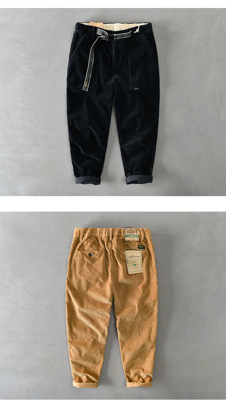 Z326 Autumn Winter High Quality Men Cargo Pants Khaki Off White Warm Corduroy Solid Color Casual Loose Soft Tie Feet Trousers best cargo pants