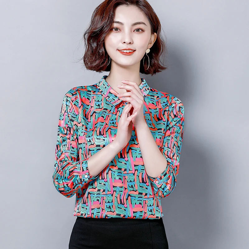 

Women Fashion Blouses 2020 Spring Silk Floral Elegant Blouse Women's Shirts Long Sleeve Womens Tops PlusSize 4XL Blusas