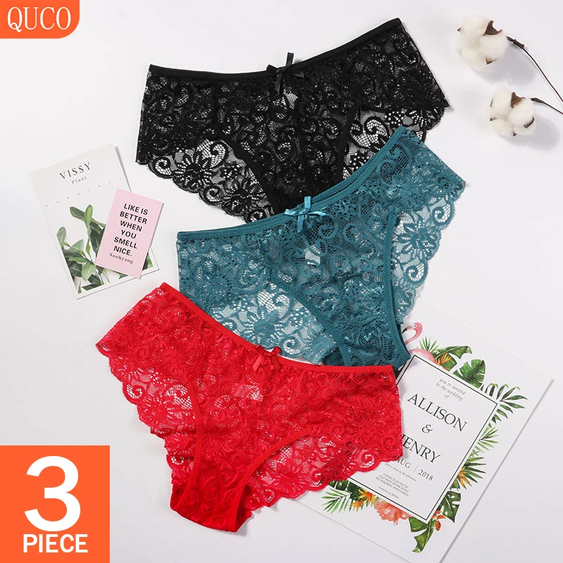 QUCO Brand 3 шт./лот женские кружевные трусики женское нижнее белье сексуальное для