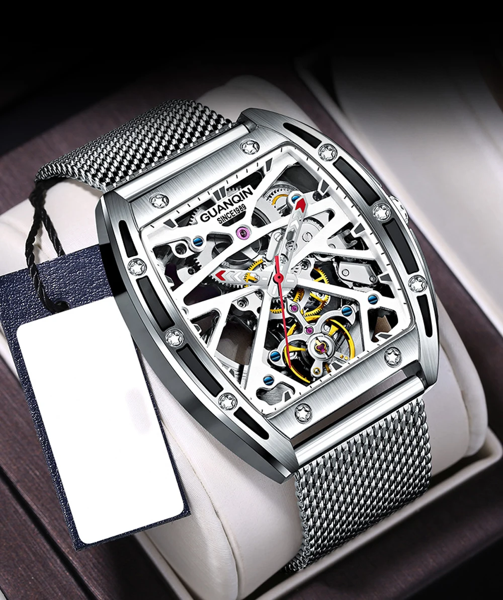 2021 New GUANQIN Tourbillon Men's Mechanical Watches Skeleton Luxury automatic watch for men Waterproof Clock man reloj hombre