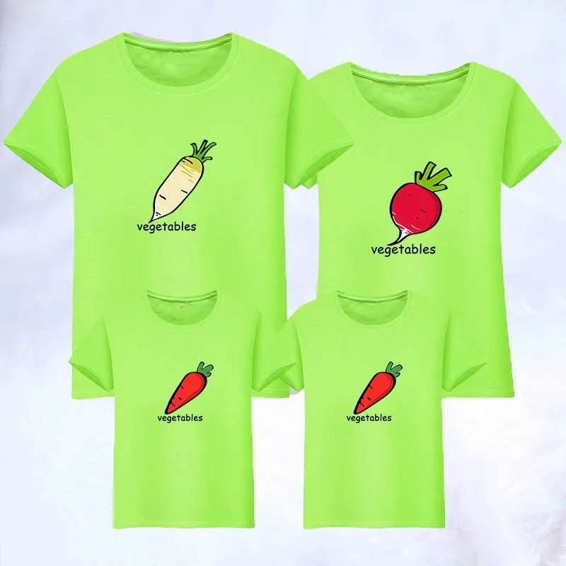 Light Green Новинка; Одинаковая одежда для семьи; летняя футболка с короткими рукавами; хлопковая одежда для мамы, папы, сына и дочки; топ с растительной редиской; одежда - Цвет: Light Green