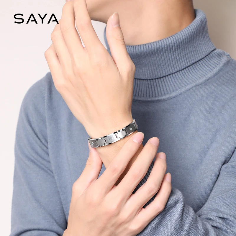 Мужской вольфрамовый браслет цепочка из карбида ювелирная инкрустация камнями