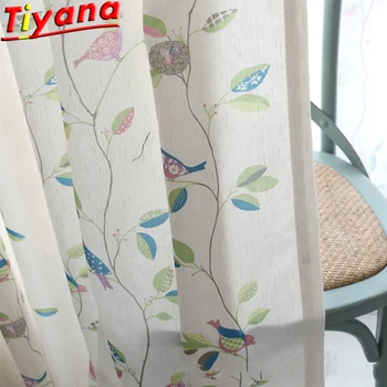 

Bird Curtains for Living Room Cotton linen Bird Leaves Printed Curtains Tulle for Kid's Room Child Beige Curtain Fabric HM075#20