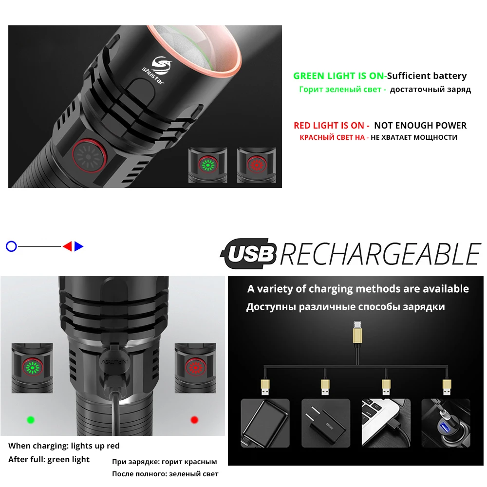 US $10.99 Super Bright 4Core P50 LED Flashlight 4 Lighting Modes Telescopic Zoom Support One Key To Close Suitable For Outdoor