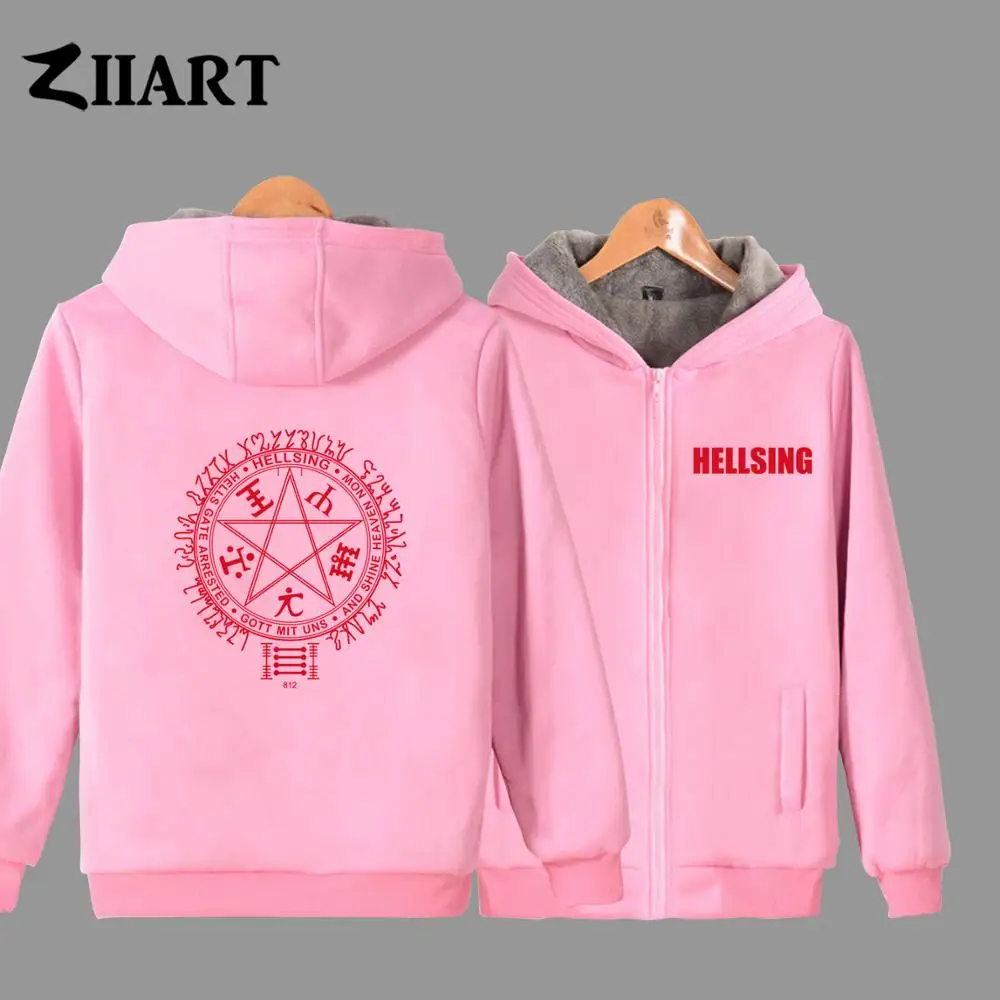 Pink Звездная пентаграмма, девиз Hellsing Organization, конечная пентаграмма, вампир, для мальчиков, плюс бархатные парки, одежда для пар, ZIIART - Цвет: Pink