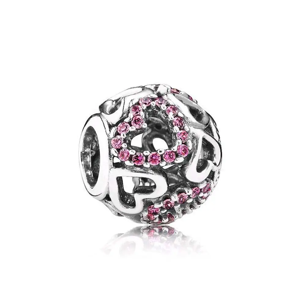 PDB ZZ 14 стерлингового серебра 925 очаровательные бусины 1:1 Необычные розовые бабочки Сердце Романтические бусины для браслетов - Цвет: 791424CZS