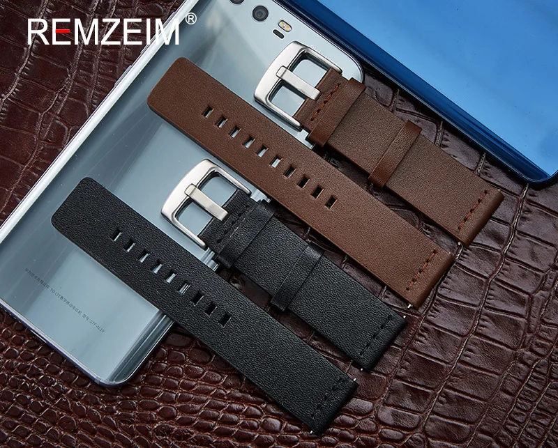 Кожаный ремешок REMZEIM 18 мм 20 22 24 для часов Amazfit Huawei GT Galaxy Watch 42 46 Gear S3 Quick Release|Ремешки