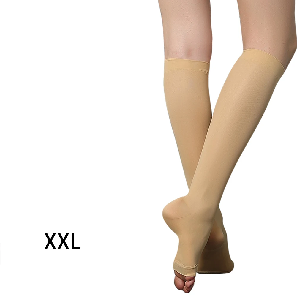 XXL Carevas 1 пара 30-40 мм рт. Ст. Компрессионные, разной плотности носки медицинские чулки до колена с открытым носком фирма суппорт под давлением чулки шланг - Цвет: XXL