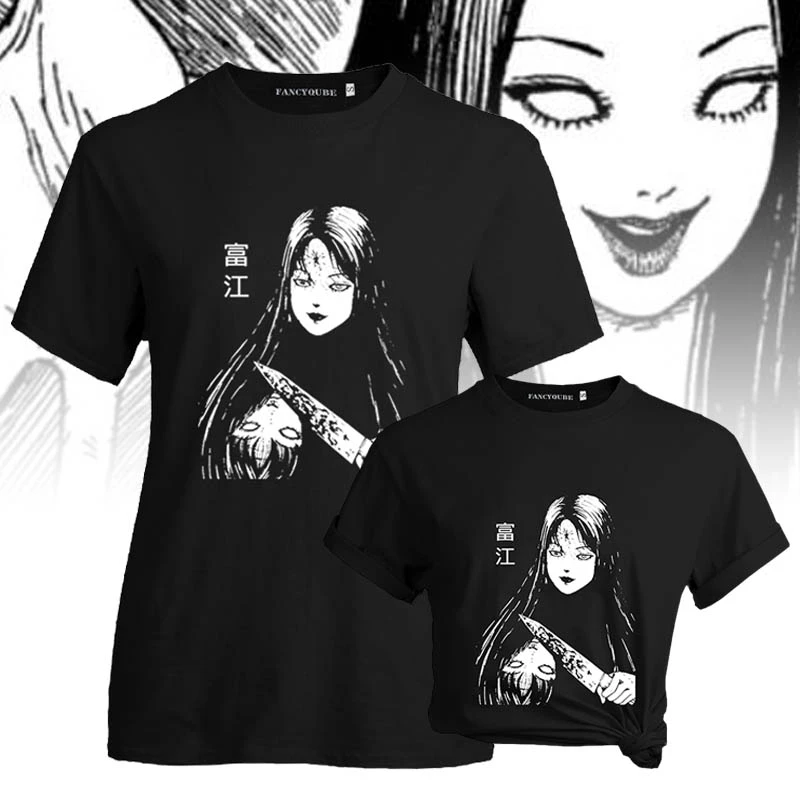 JUNJI ITO Tshirt Women Tomie Printed Horror Manga Uzumaki Anime Tees evangelion akira shintaro kago