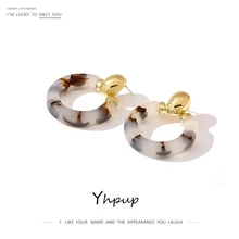 Yhpup, круглые геометрические серьги-гвоздики, уксусная кислота, акрил, леопард, серьги для женщин, для офиса, S925, ювелирное изделие, подарок, новинка