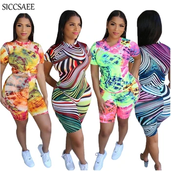 

2020 Summer Style Printing Two Piece Set Short Sleeve Tee Tops Short Sets For Women Leisure Wear Sexy Casual Sweat Suit Clothing