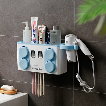 

Wall Mounted Toothbrush Holder Automatic Toothpaste Dispenser Bathroom Toothbrush Storage Box Bathroom Accessories Sets