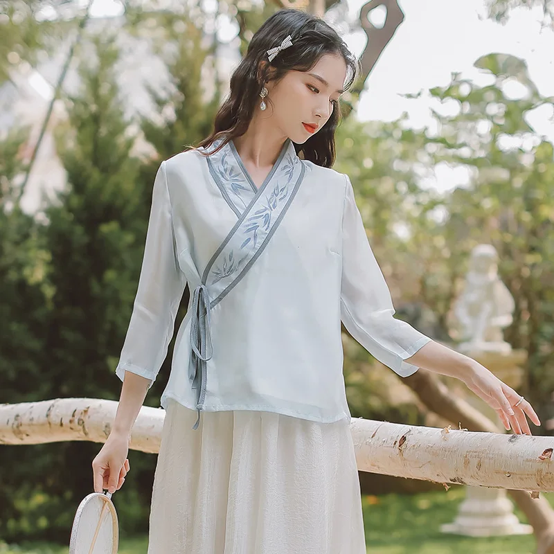 빈티지 중국 셔츠, 봄/여름 당나라 상의, 심플한 스타일 당나라 정장, 여성 Hanfu 셔츠, 우아한 당나라 의류 가디건