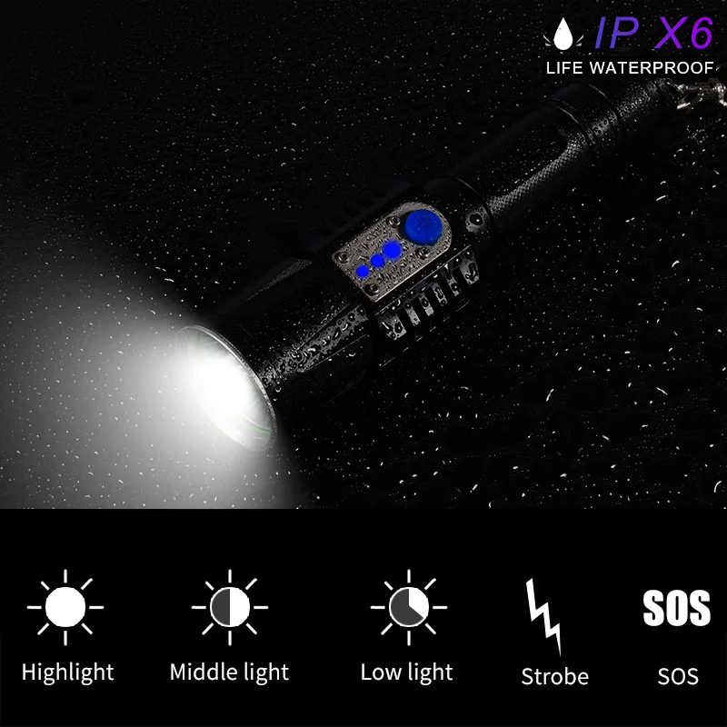 COBA светодиодный тактический светильник T6, светильник-вспышка, 5 режимов, фонарь высокой мощности, водонепроницаемый, 3000лм, внешний аккумулятор, usb, перезаряжаемый, 18650, портативный светильник