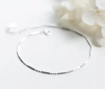 

SO Cute Thin 100% real. 925 Sterling silver Fine Jewelry SmallBAR &Beads Anklet Bracelet GTLS611