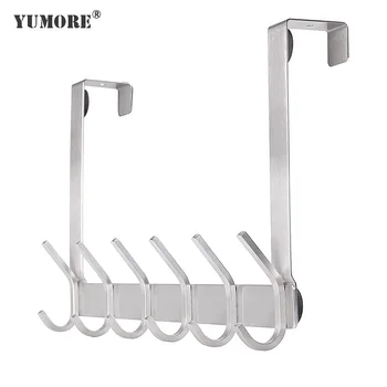 

YUMORE Stainless Steel Door Hook Heavy Duty Door Hanger For Coat Robe Hat Towel Kitchen Bathroom Hooks With 6 Hooks