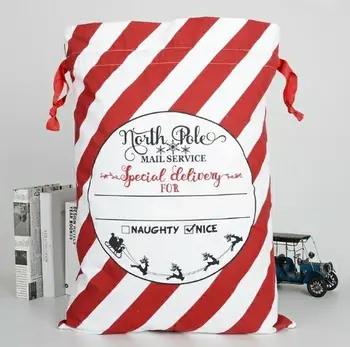 

New Arrival 100 pcs/lot Red Stripe Christmas Santa Sacks Cotton Canvas Gift Holders Candy Bag Christmas Santa Bags