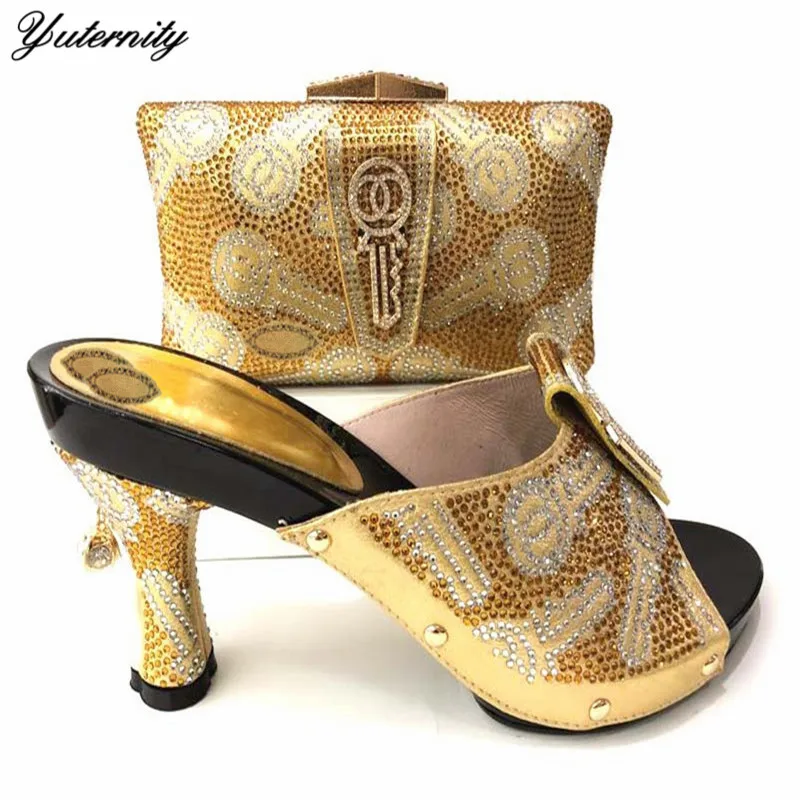 

Yuternity High Quality African High Heels Shoes And Bag Set Nigerian Elegant Woman Shoes And Bag Set For Party Dress 6Colors