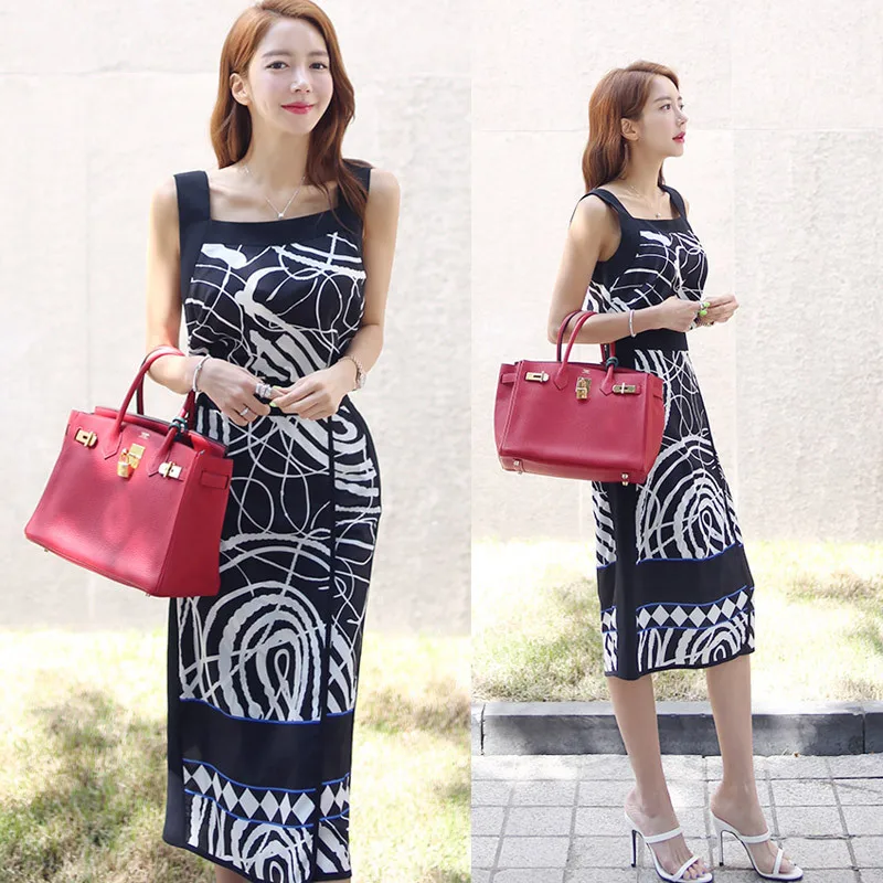 

New Style Two-Piece 2019 Korean-style Elegant Vest Tops + Slim Fit Printed Skirt WOMEN'S Suit