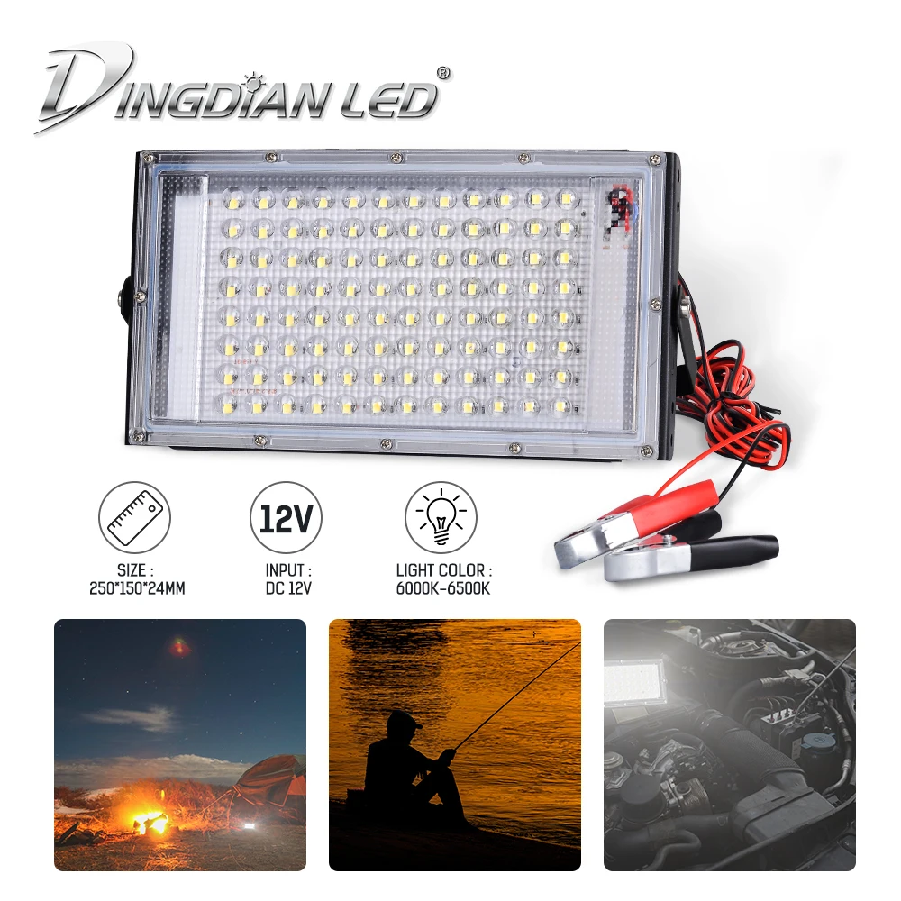 Alligator Clip Floodlight DC12V 100W LED Flood Light Xtra Brightness Night Market Outdoor Camping Flood Light Spotlightings Lamp high quality e12 e14 b15 dc12v 24v 48v 60v ac110v ac220v refrigerator led range hood lights sewing light free shipping 50pcs lot