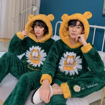 

Men Women Winter Couple Pajamas With Hooded Thicken Warm Cartoon Home Clothes Anime Plus Size Pyjama Set Female Sleepwear 2020
