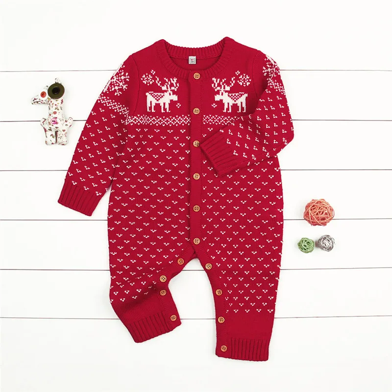 Emmaaby/Рождественский свитер для новорожденных; комбинезон для маленьких мальчиков и девочек; одежда из хлопка для малышей; праздничные комбинезоны с длинными рукавами для девочек